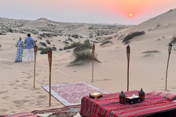 Sunset view in the Romantic Dinner in the desert